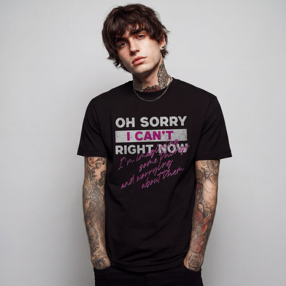 Black t-shirt Oh Sorry I Cant Right Now Punky Secrets