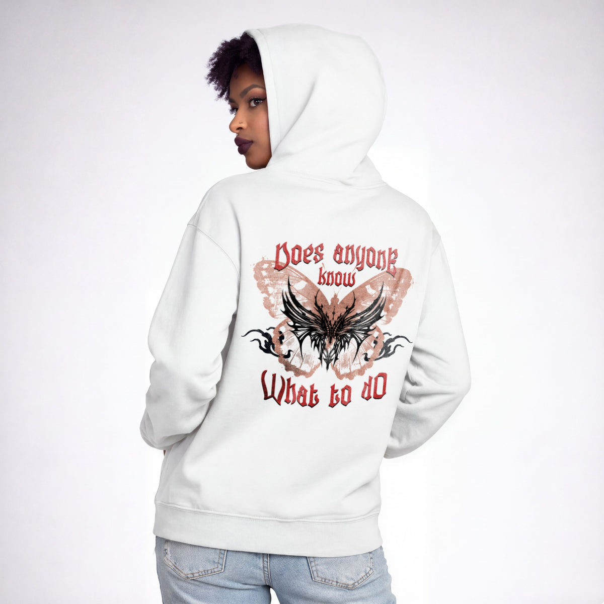 White hoodie gothic dark humor graphic Punky Secrets