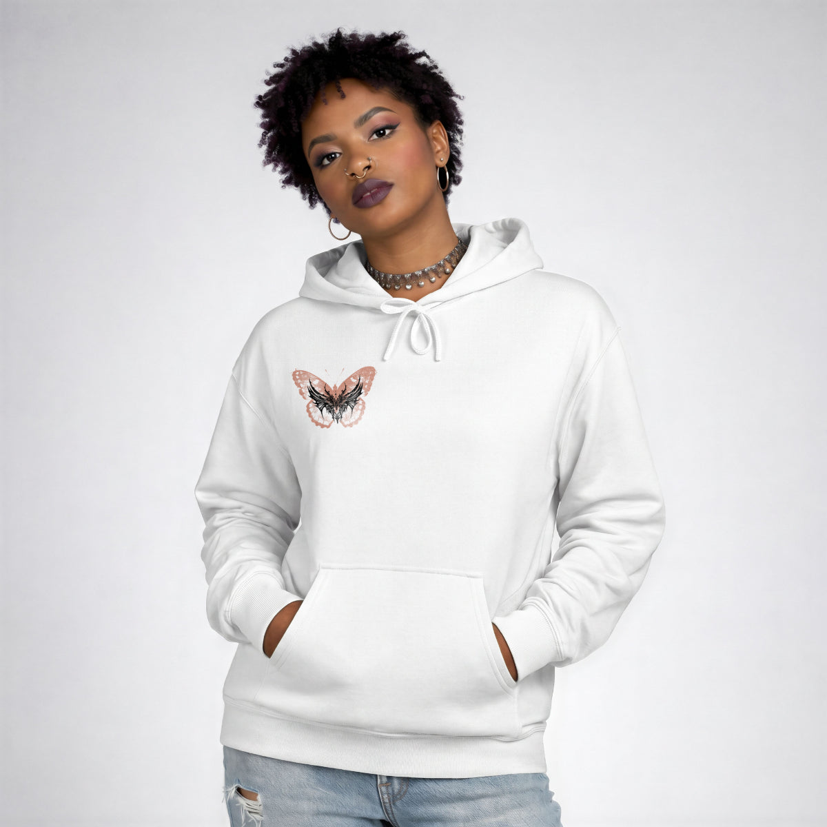 White hoodie butterfly dark aesthetic Punky Secrets