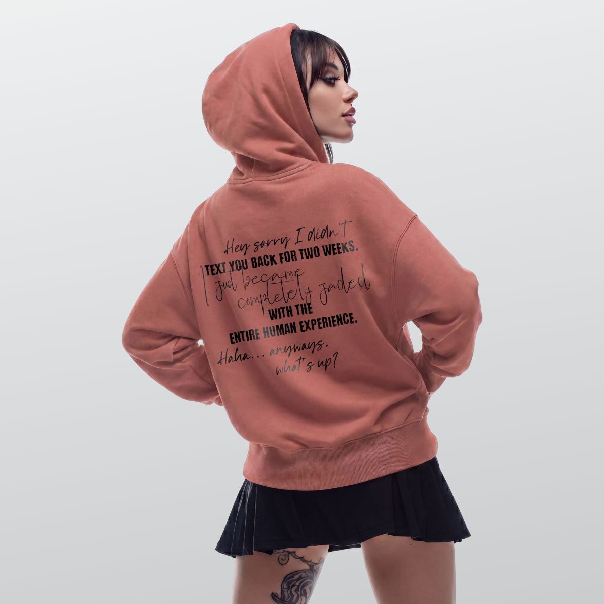 Terracotta hoodie back print sarcastic quote Punky Secrets