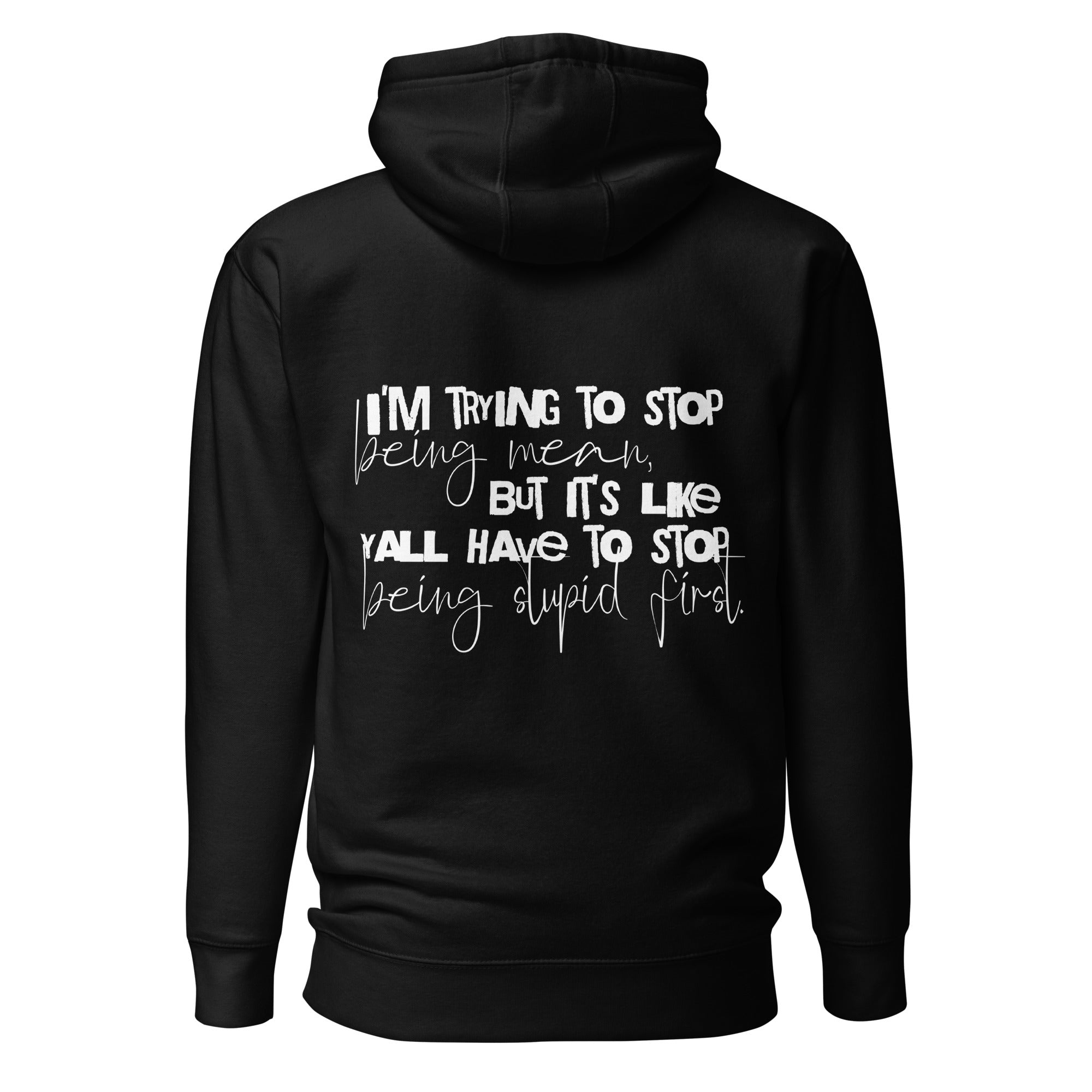 low tolerance era sarcastic hoodie black back view dark humor statement clothing