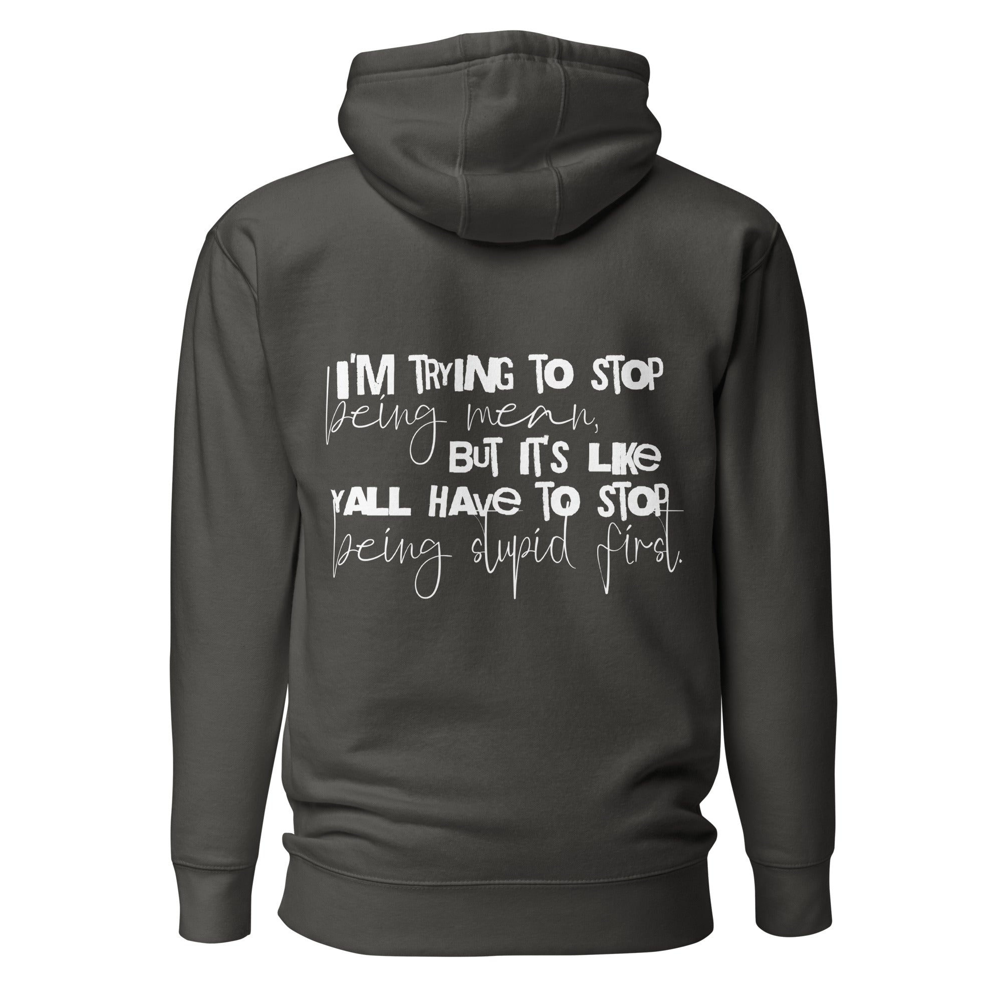 low tolerance era sarcastic hoodie grey back view dark humor statement clothing