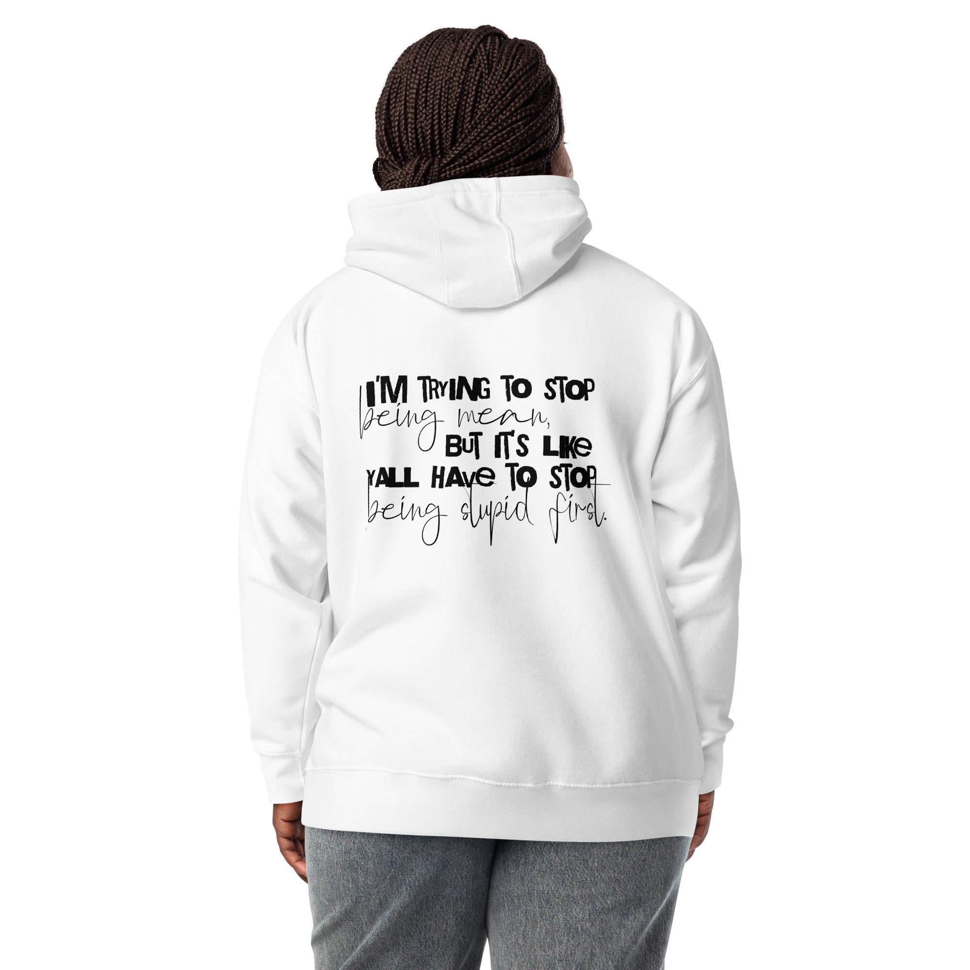 low tolerance era sarcastic hoodie white back view dark humor statement clothing woman