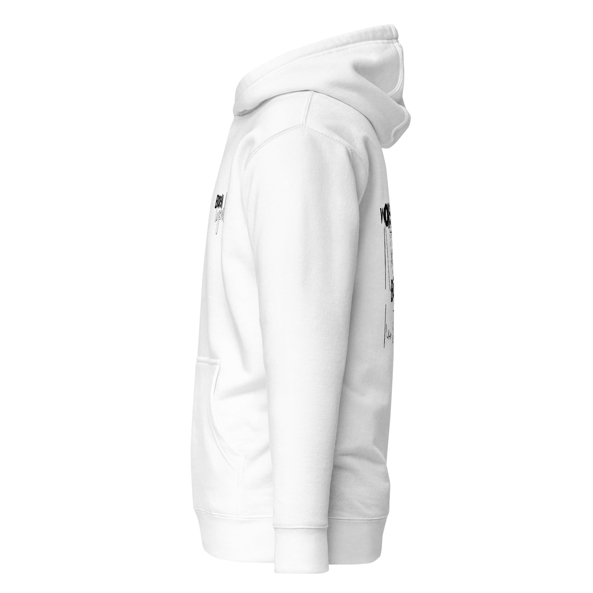 woke up again not thrilled sarcastic hoodie white left side dark humor quote clothing