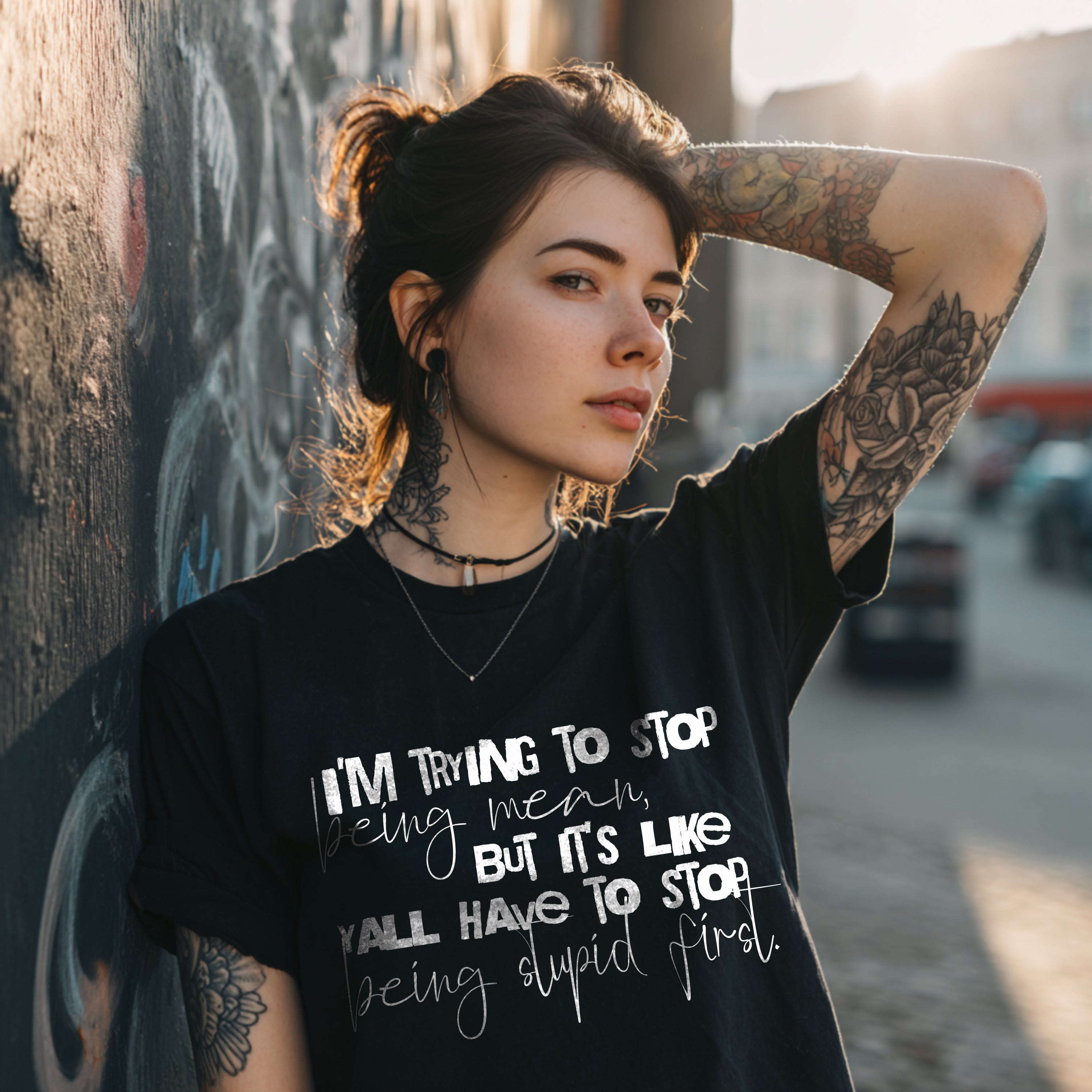 Black t-shirt I am Trying To Stop Being Mean Punky Secrets