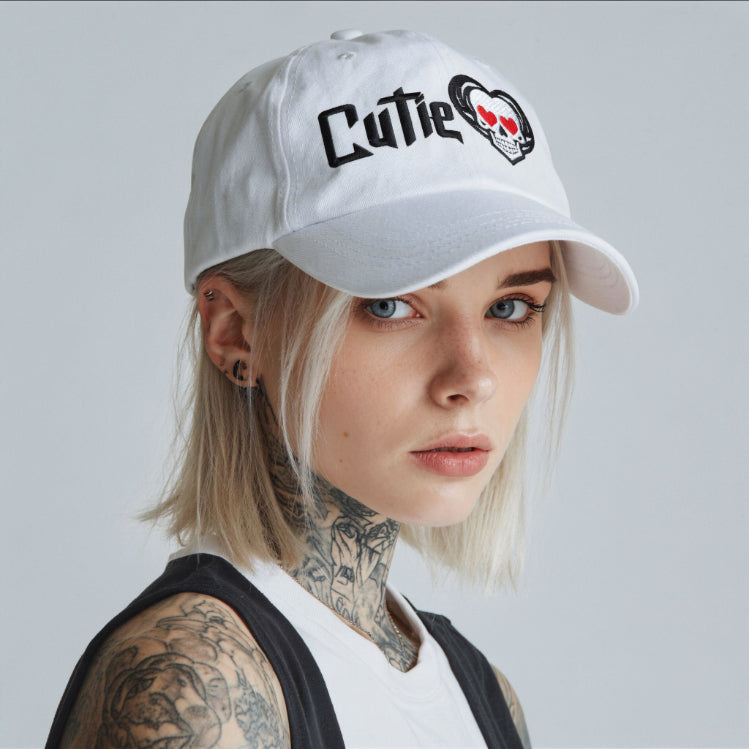 White dad hat Cutie skull heart embroidery Punky Secrets