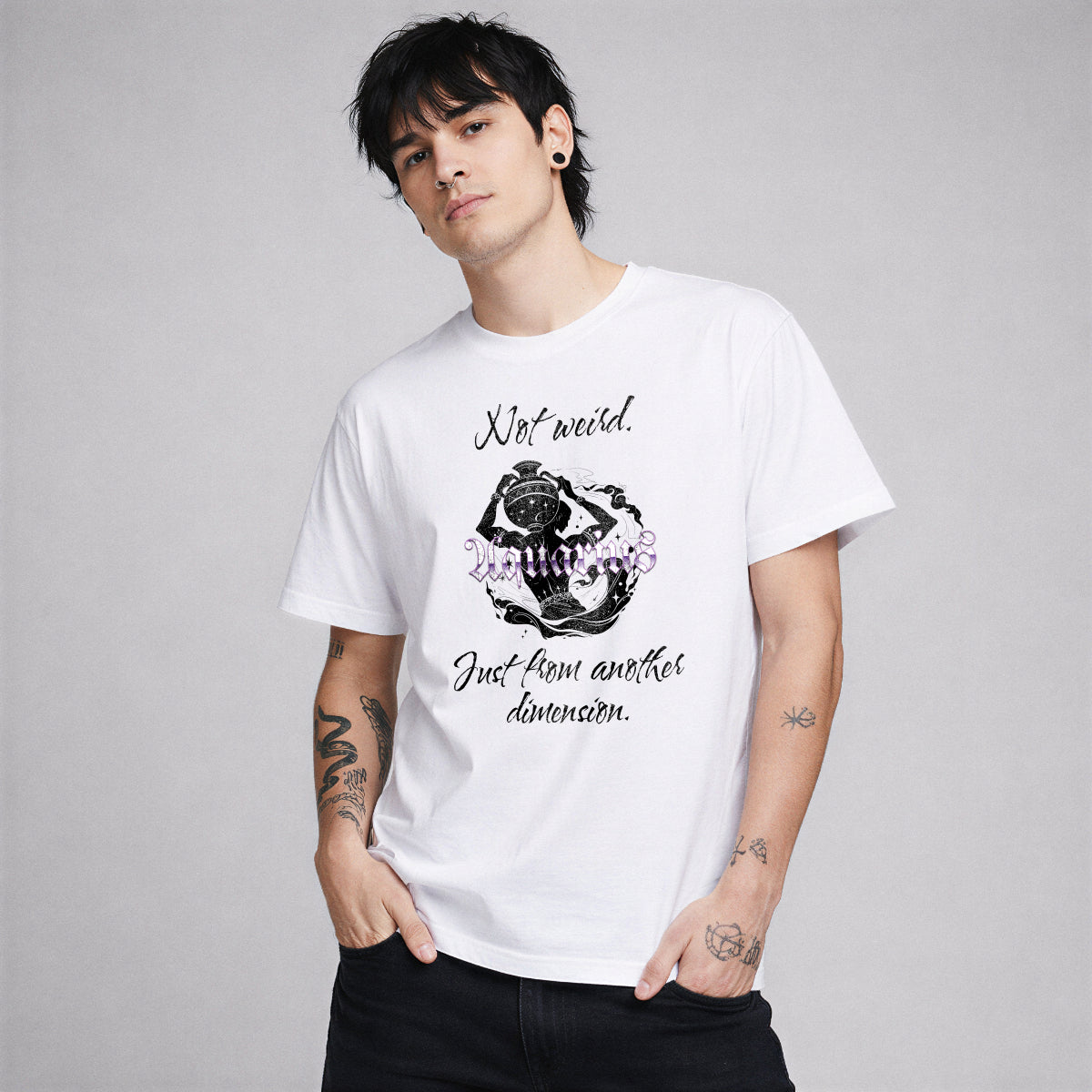 Aquarius zodiac white t-shirt Not Weird Just From Another Dimension Punky Secrets