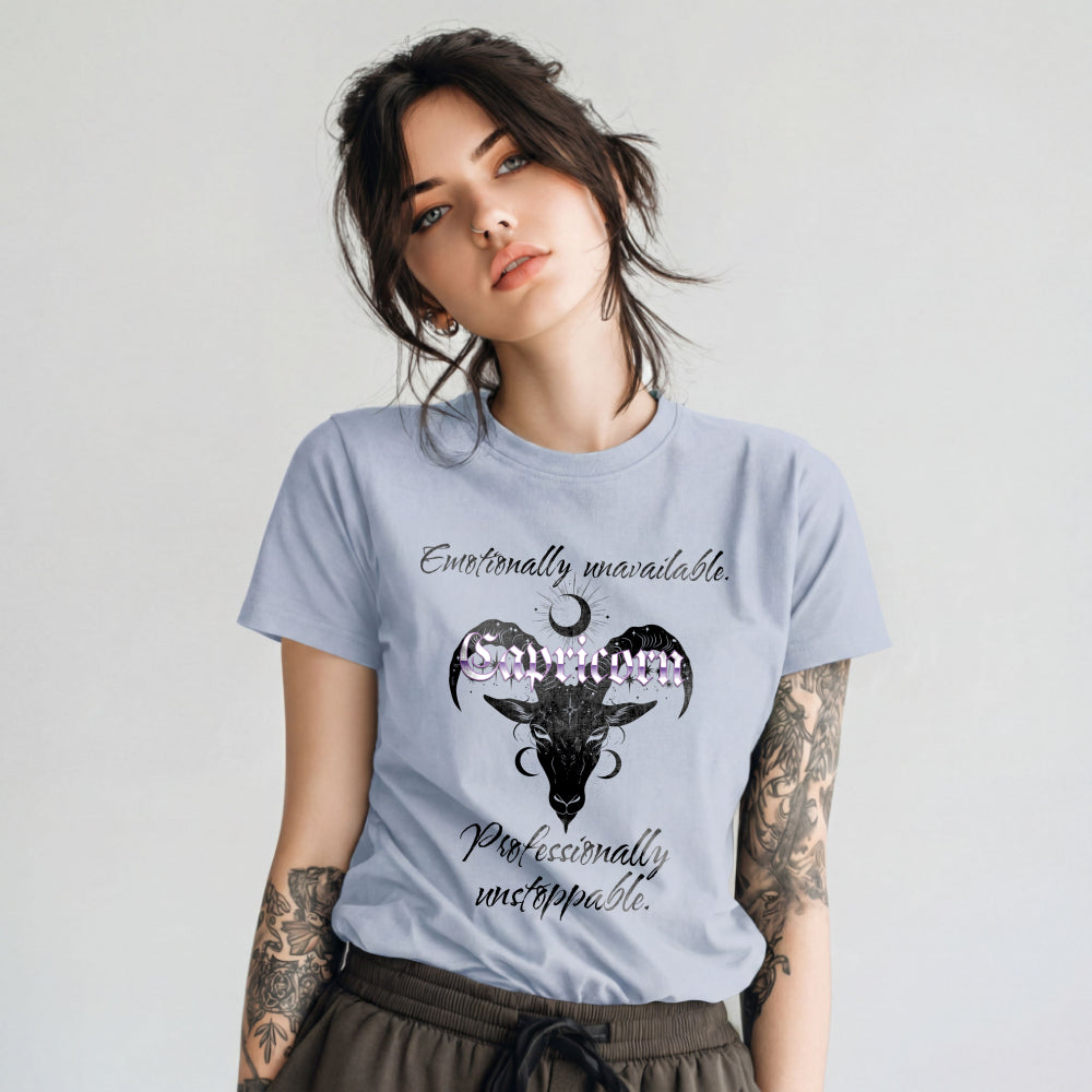 Capricorn zodiac grey t-shirt emotionally unavailable quote Punky Secrets