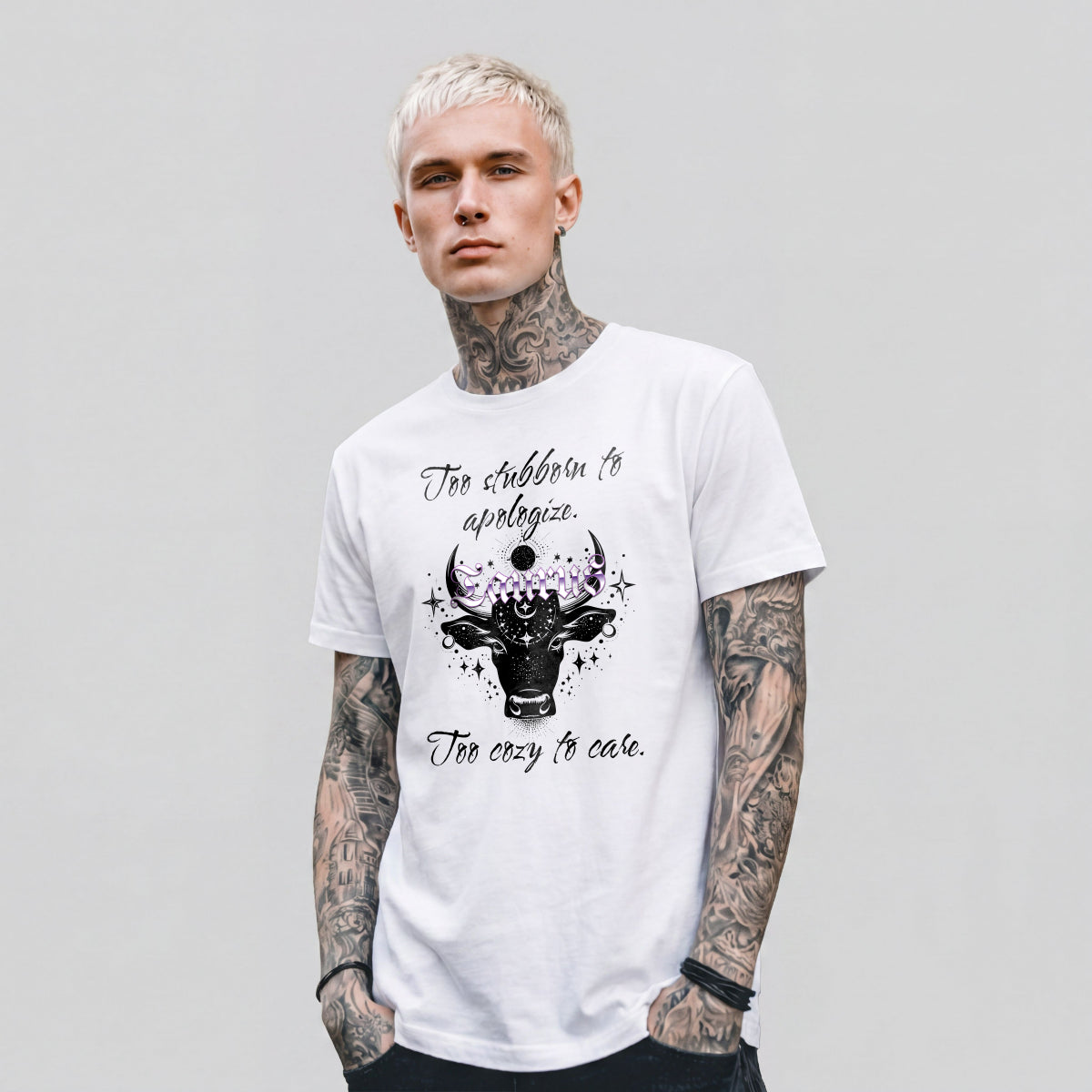 Taurus zodiac white t-shirt ambitious dark humor Punky Secrets